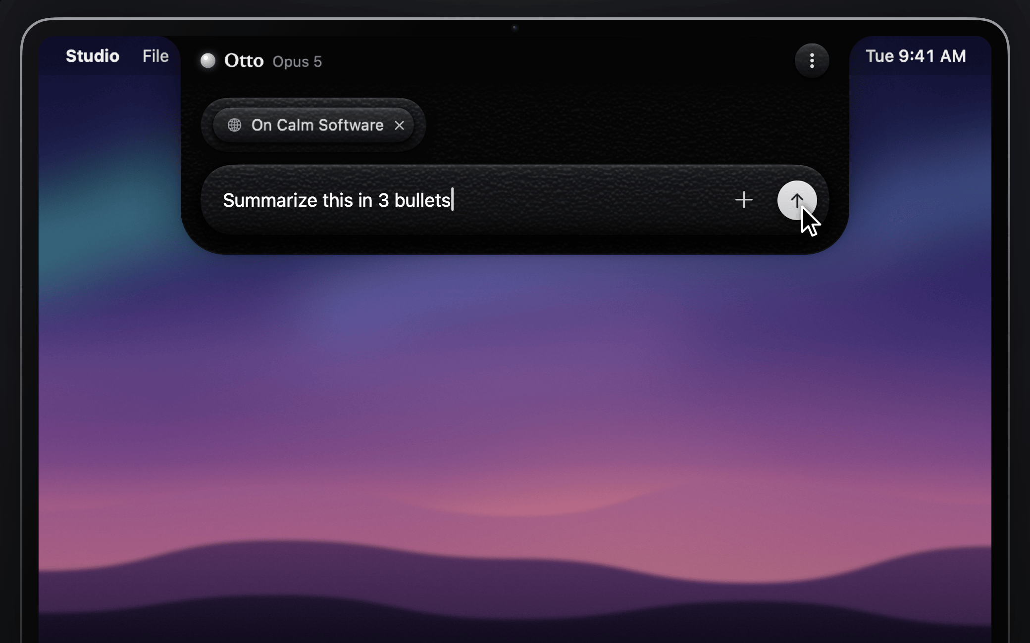 Otto open under the notch with a question typed into the composer, ready to send